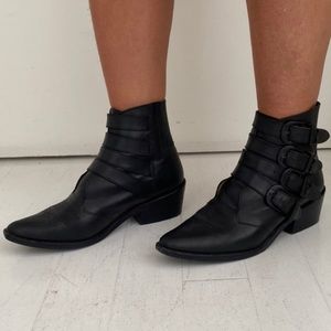 Toga Pulla Black Leather Western Buckle Boots